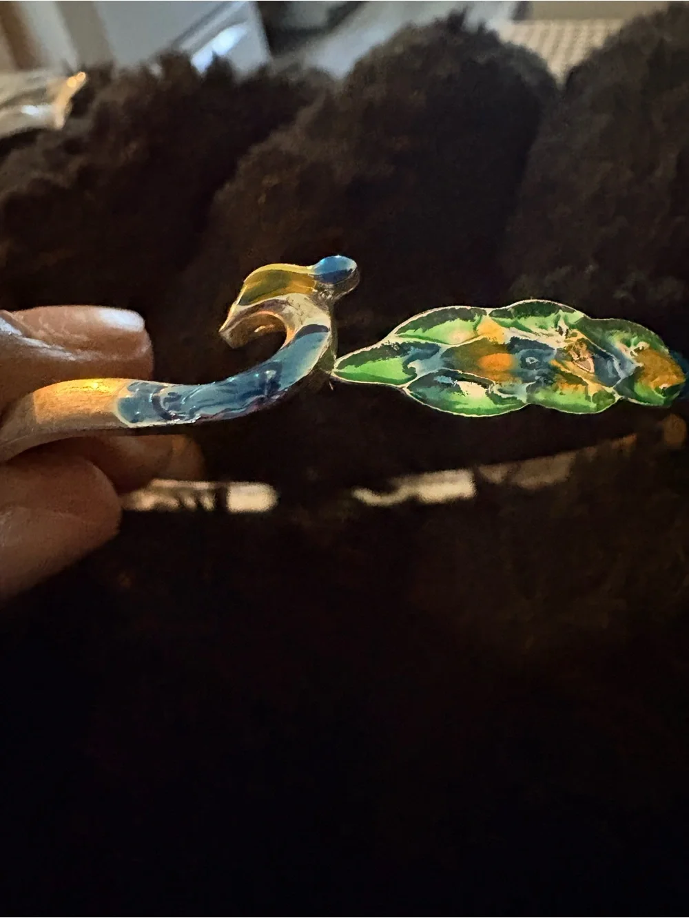 Hand-Painted Blue & Green Terrarium Accent Ornament for Reptile Habitats